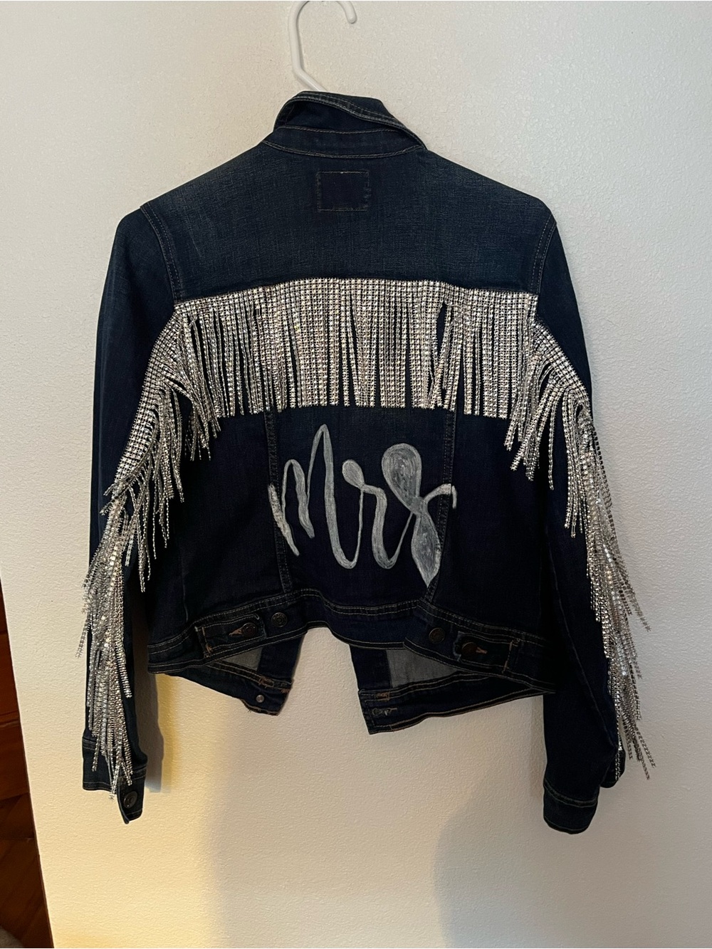 Old Navy Dark Wash Denim Bride Jacket with Silver Fringe